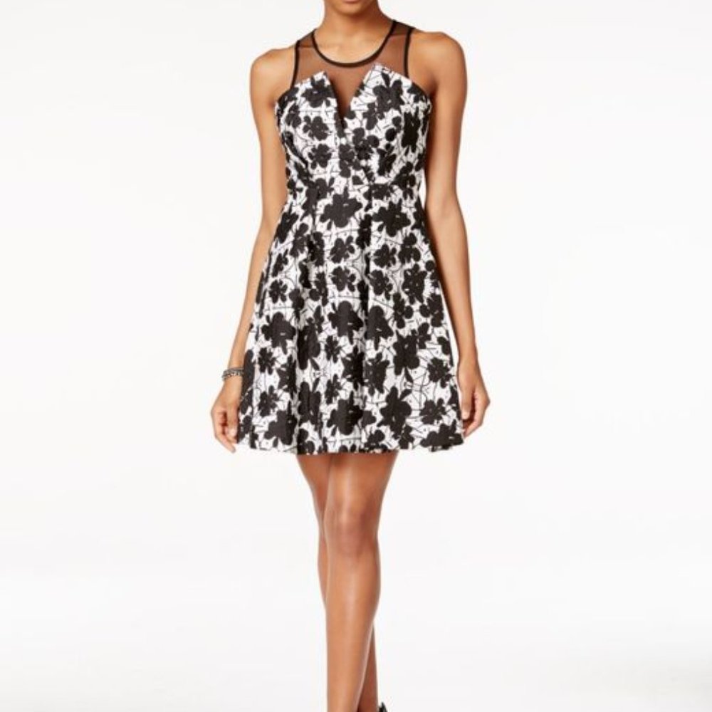 BCBGeneration women's size 0 (XS) illusion mesh slit back overlay flower dress